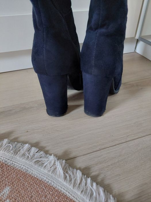 Wysokie kozaki za kolano granatowe navy blue zamszyk