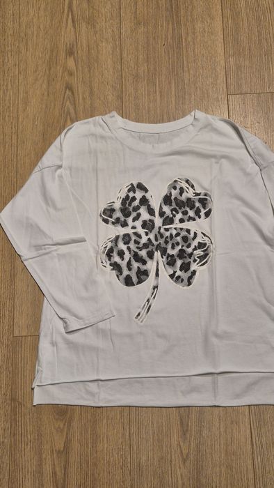 Biała bluzka z koniczynką M/L 100% bawełna