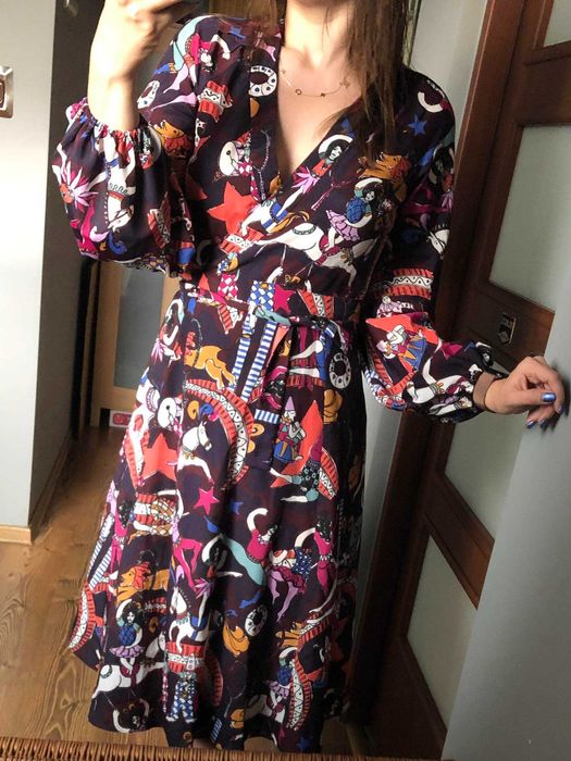 Clements Ribeiro sukienka wzorzysta cyrk S