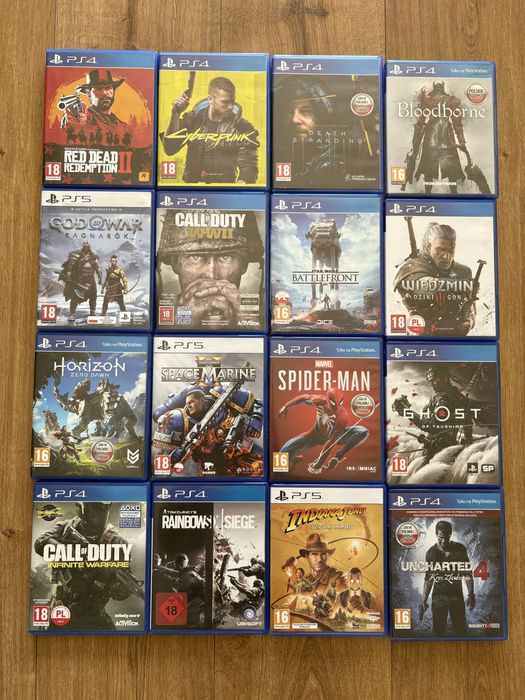 Zestaw gier PS4 + PS5 – 16 tytułów (RDR2, Cyberpunk, God of War, Wiedźmin)
