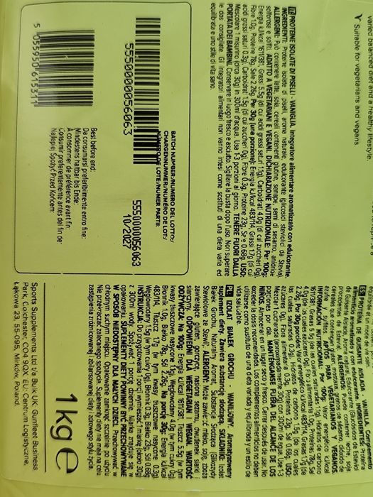 Białko BULK Waniliowe Pea Protein Isolate