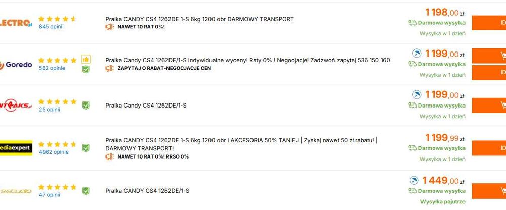 NOWA wyświetlacz 1200obr Pralka Candy Smart CS4 1262DE/1-S gwar 2 lata