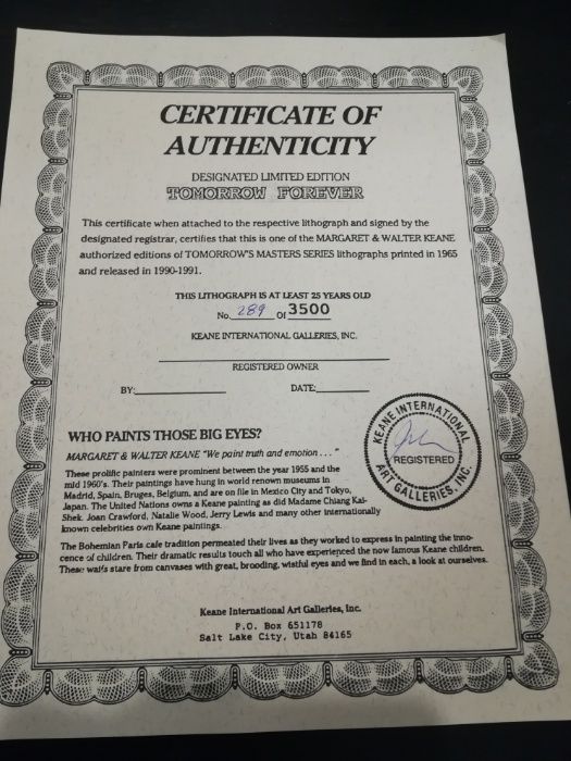 Olhos Grandes Serigrafia - Margaret Keane Tomorrow Forever