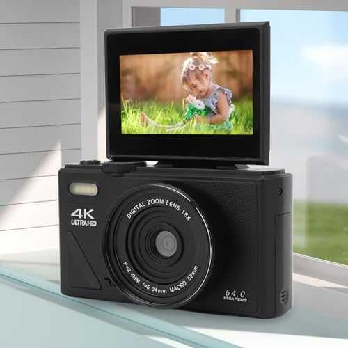 Aparat cyfrowy 4K do vlogowania z odchylanym ekranem 180° 64MP