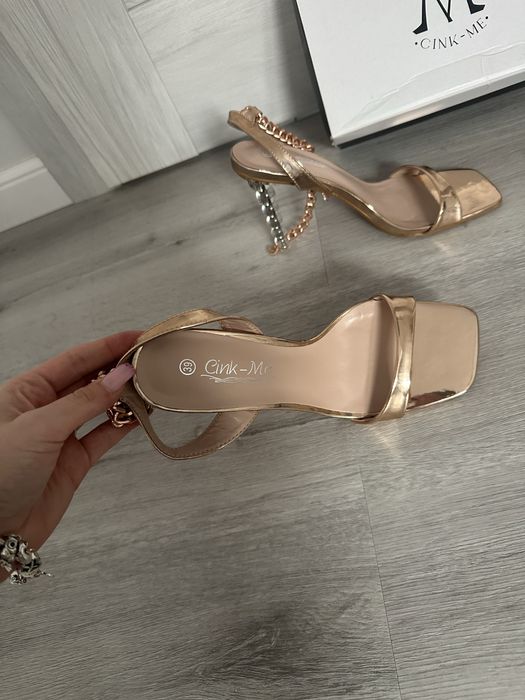 Sandały na szpilce złote, szpilki złote, szpilki rozmiar 39