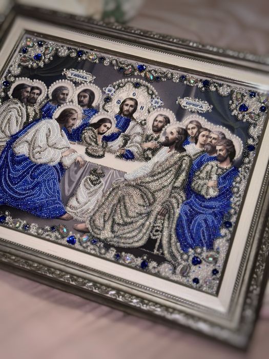 Вишита ікона «Тайна вечеря» бісером