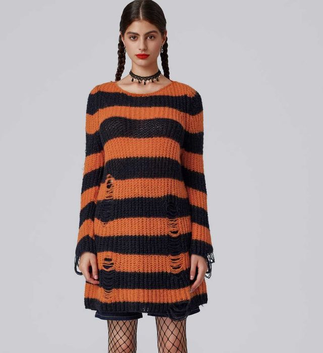 Жіноча рвана сукня светр світер в'язана панк рок гранж смугаста XL-2XL