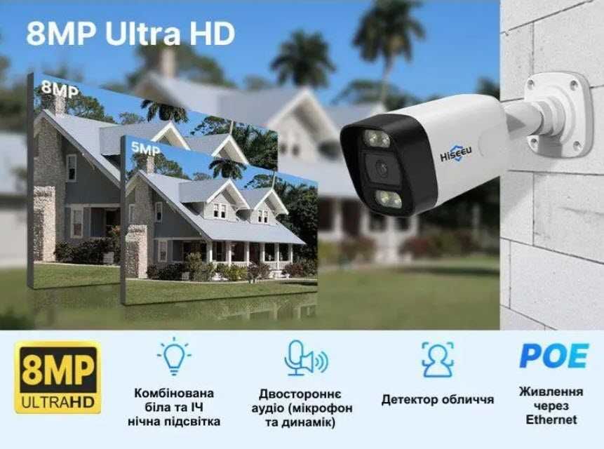 Камера видеонаблюдения POE Hiseeu HB718-PA 8MP 3,6мм 48V