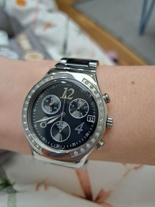 Zegarek swatch irony chrono srebrny czarny że stoperem