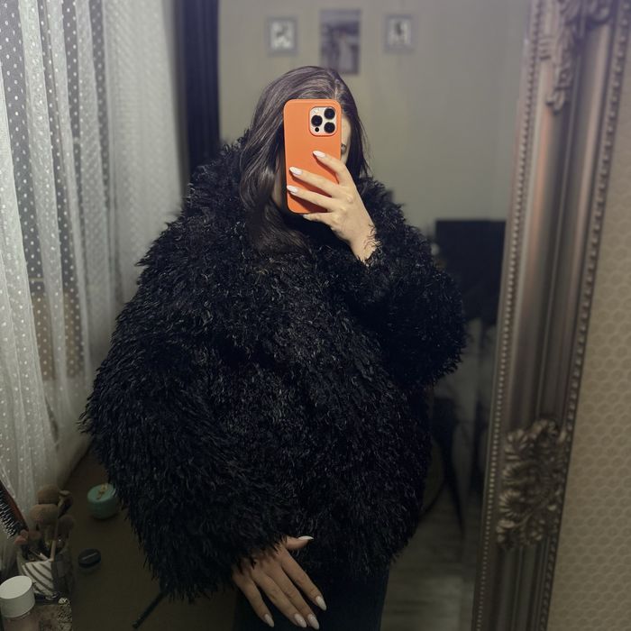 Еко шуба лама чорна  M розмір демісезон штучна лама тренд 2025