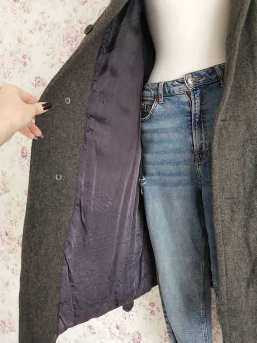 Szary wełniany ciężki płaszcz vintage moda polska xl, xxl