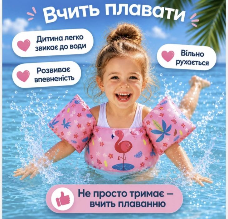 Жилет з нарукавниками 2в1 хіт навчить плавати дитину басейн море вода універсальний хлопчика дівчинки  нарукавники круг