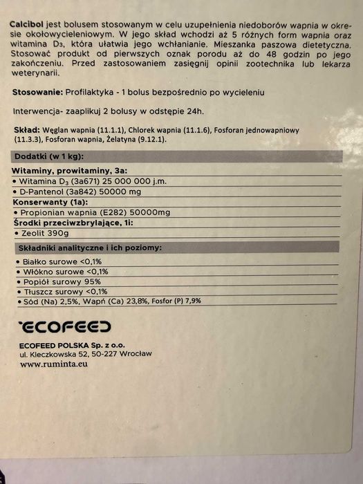 CALCIBOL - Bolusy wapniowe - odwapnienie, hipocalcemia PROMOCJA!