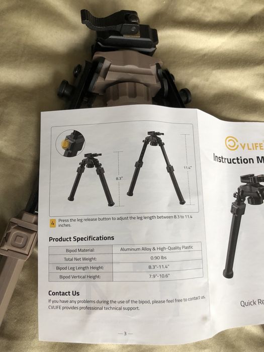 Сошки Швидкоз'ємні CVLIFE TACTICAL PICATINNY SINCE 2005 вага 408грам.