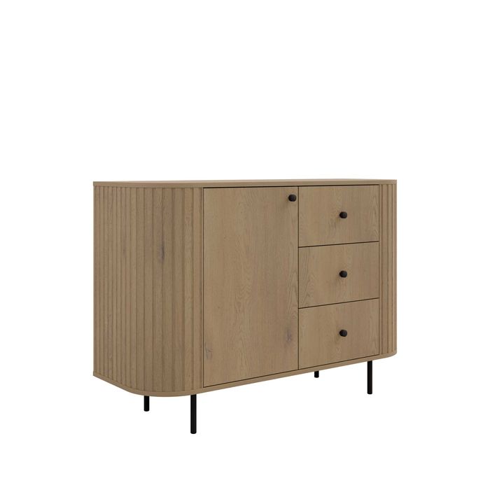 Komoda 123 cm beż piaskowy / dąb cremona . Szuflady/ półki