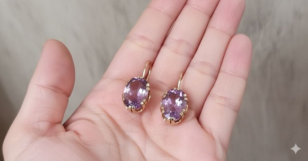 Золотые серьги 583,585 проба,рубин,александрит