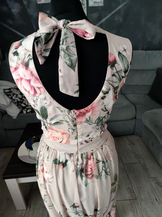 Długa maxi suknia sukienka wizytowa elegancka w kwiaty 40 l śliczna
