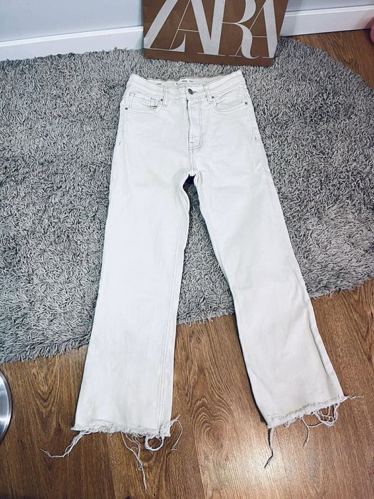Mango s spodnie jeansowe kremowe flary jeansy