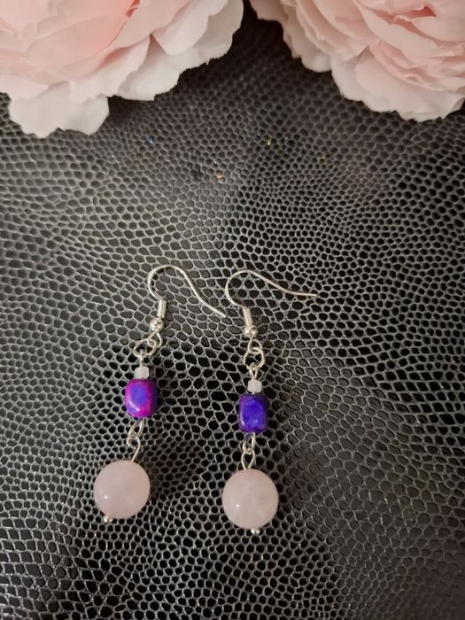 Kolczyki handmade srebro z naturalnych kamieni jaspis cesarski kwarc r