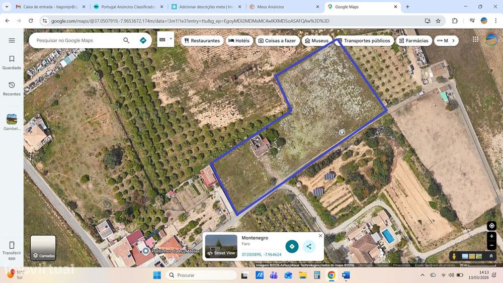Faro-Gambelas Terreno misto 6.410 m2 com Ruina de 144 m2