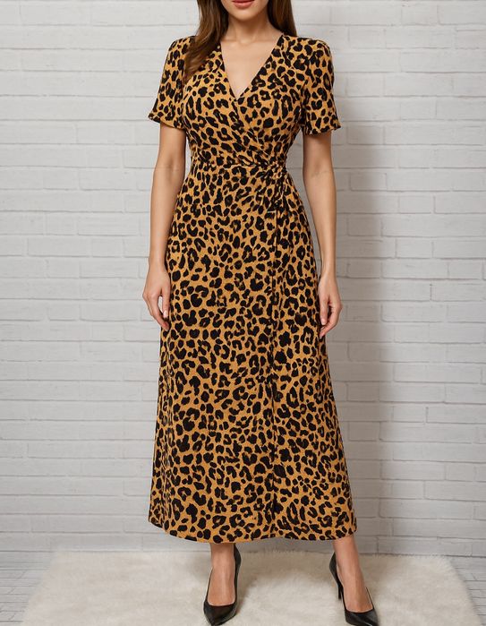 Kopertowa sukienka 36 38 panterka maxi midi