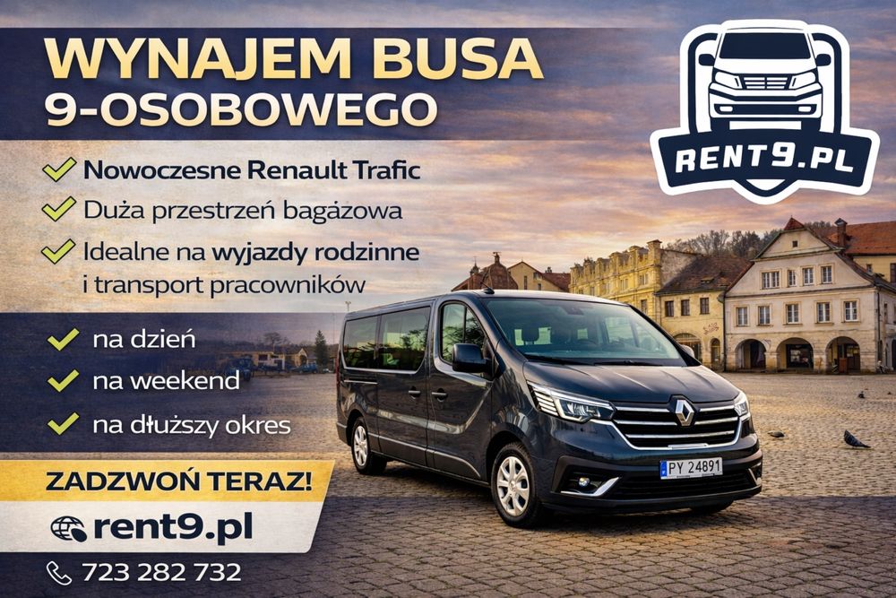 Wynajem busów 9 os | busy osobowe | wolne terminy | nowe auta | assistance UE | kat. B | wypożyczalnia busów Ryki Dęblin | rent9.pl