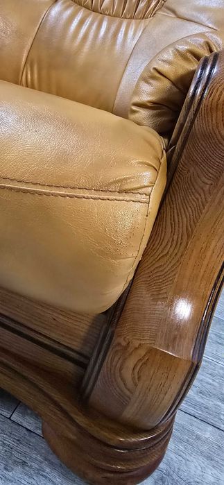 Komplet Wypoczynkowy 3+1+1 / Drewniany Stelaż / Skóra Ekologiczna /