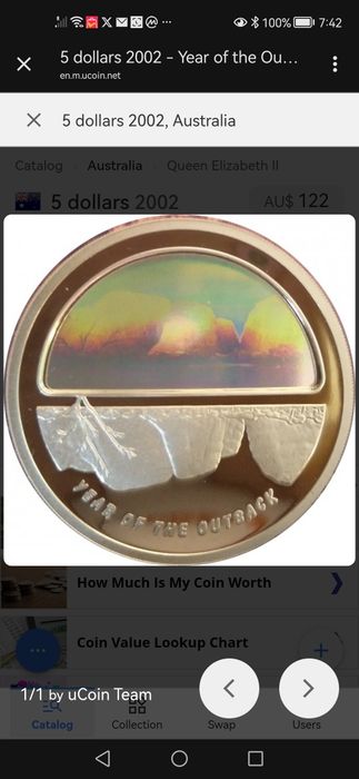 Срібна монета Австралії year of outback  2002 з голограмою