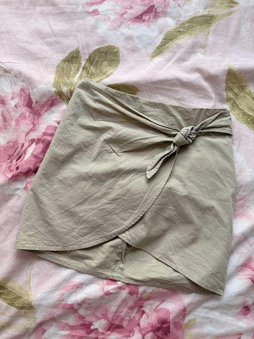 H&M Divided zielona spódnica kopertowa z wiązaniem bawełna khaki S 36