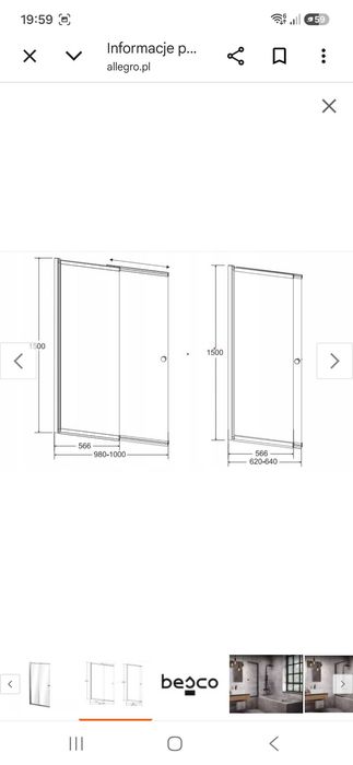 Parawan nawannowy BESCO EASY SLIDE BLACK przesuwny szklany czarny 100x150