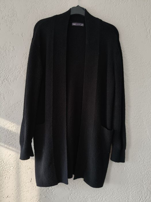Wyprzedaż! Czarny kardigan z viskozy, długi sweter, M