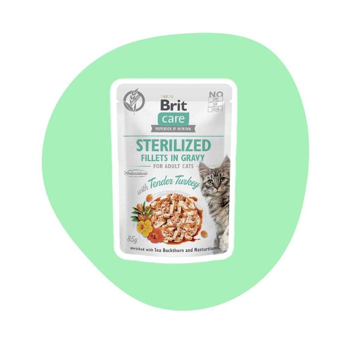 Brit Care Cat Sterilised Fillets Tender Turkey in Gravy 10x85g Indyk w sosie dla dorosłych kotów po sterylizacji, wybrednych