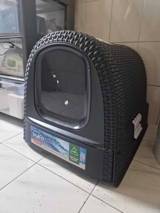 Nowoczesna kuweta dla kota kot dom zwierzęta ciemna duża rattan