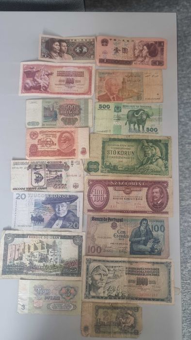 Kolekcja 13 starych banknotów świata – Portugalia, Egzotyka, Blok Wschodni