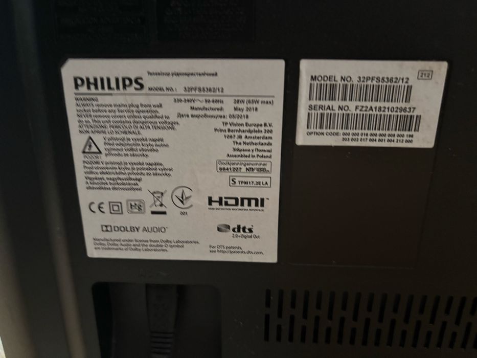 Telewizor LED Philips 32 cale ze Smartem i dekoderem DVBT2 z pilotem