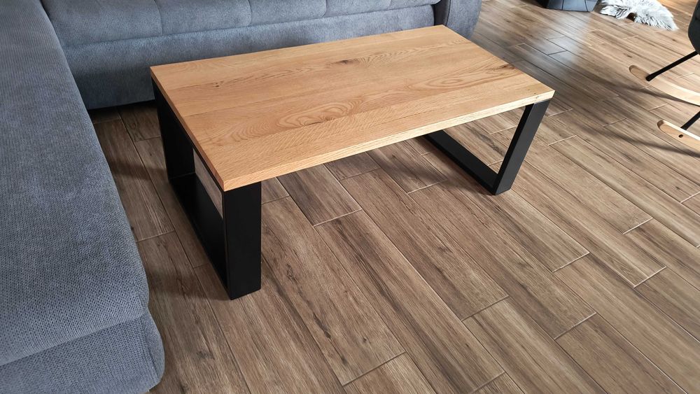 Stolik kawowy loft | lity dąb 25 mm | 100×50 cm | stalowe nogi