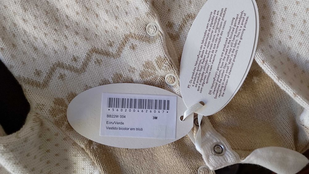 Vestido em tricot NaturaPura (tamanho: 3 meses)