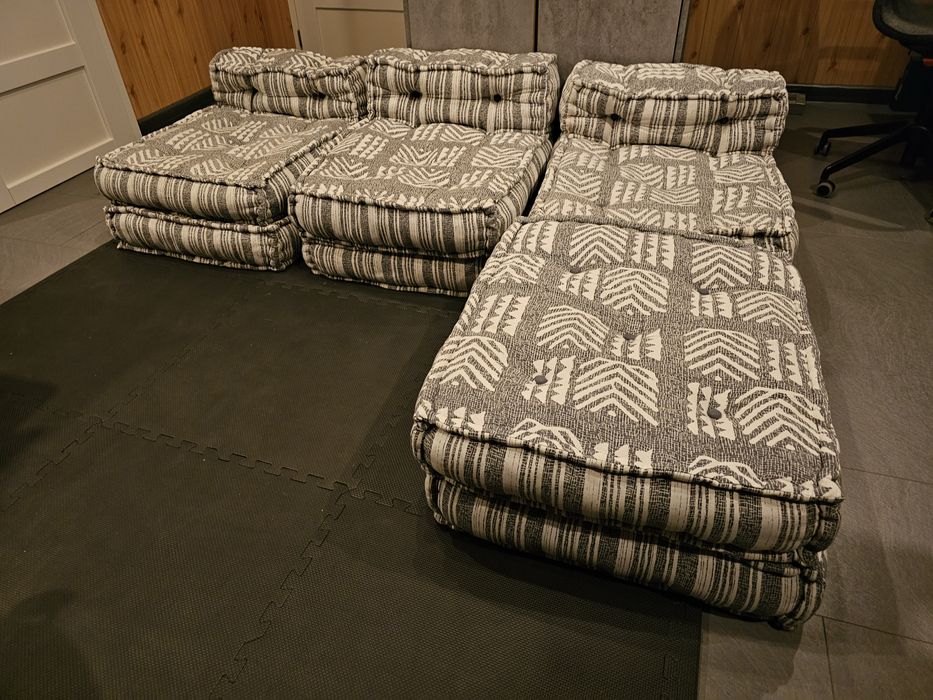 vidaXL Sofa Pufy modułowe 3-osobowy, szary w paski, tkanina