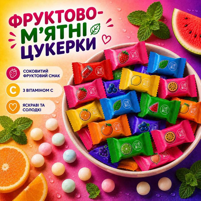 Фрутово-мятні цукерки⤵️ без цукру з вітаміном C | Освіжаючі льодяники фруктові для свіжого подиху