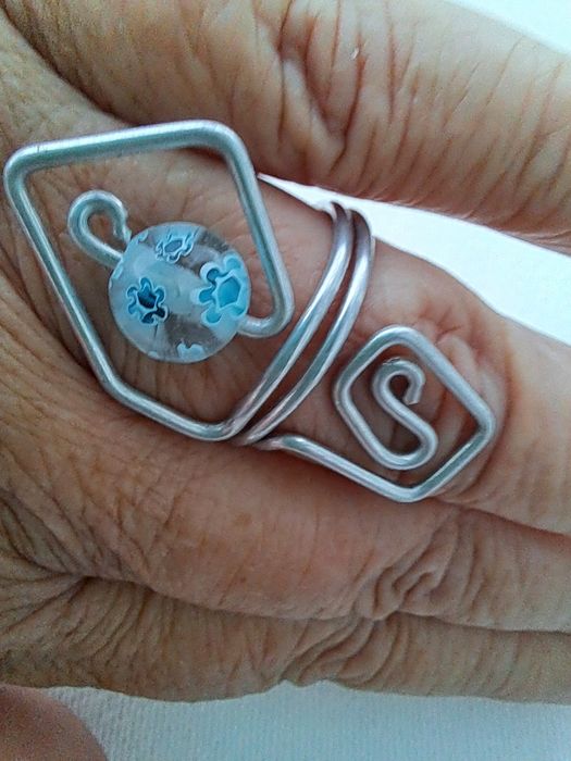 Anel Artesanal Handmade em Alumínio com Cristal Murano Azul (Tam. 18.5 mm)