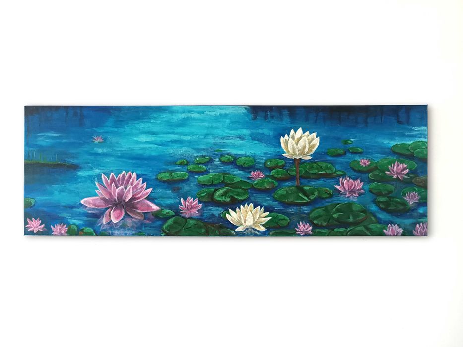 Obraz malowany na płótnie od artysty, tytuł "Lilie wodne" - 120x40cm