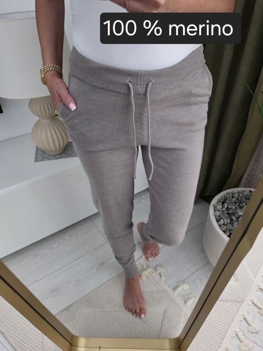 Joggery dresy  damskie 100 % merino wool  nowe beż metki xs