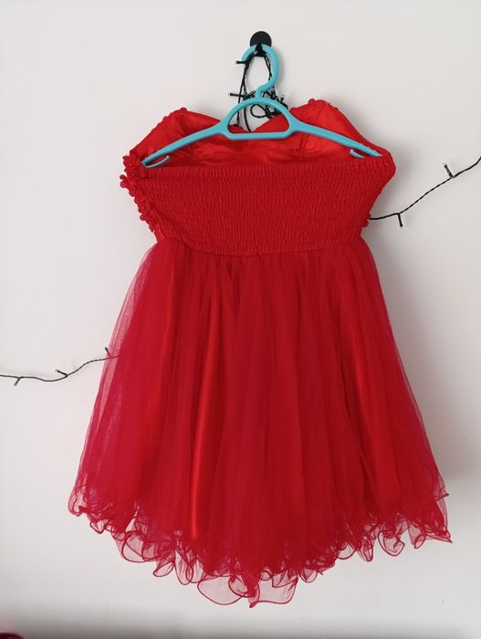 Sukienka czerwona M/L wesele impreza kwiatuszki tiul