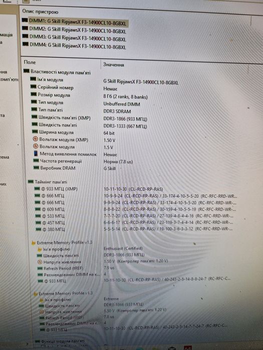 Gskill RipjawsX 32gb 1866 ddr3 (4*8gb) ТОПОВА Память для ПК