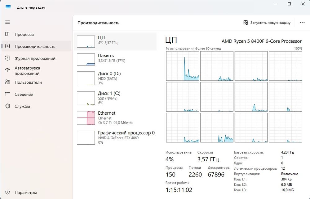 Новий комп'ютер RTX 4060 Ryzen 5 8400f ddr5 32g