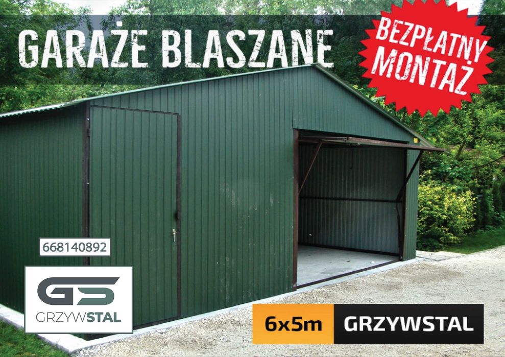 Garaż Blaszany 6x5m - ZIELONY - Garaże Blaszane - Wiatka  - GRZYWSTAL*