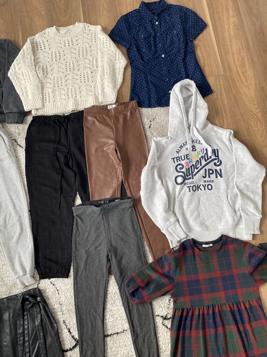 Zestaw spodnie leginsy sweterki xs s zara h&m tommy superdry