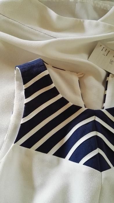 Sukienka biała granat SORRENTI NOWA r. 38 elegancka