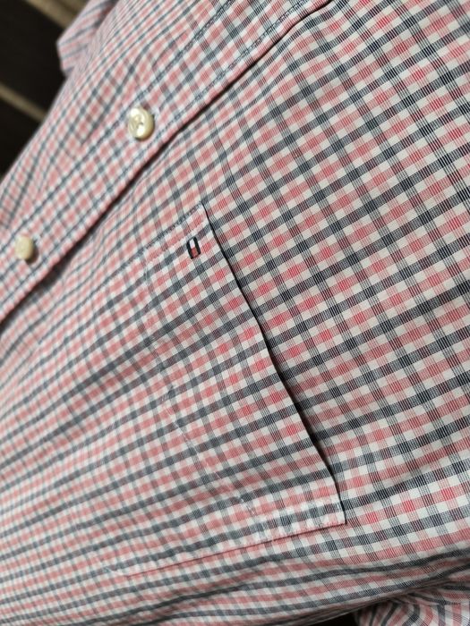 Tommy Hilfiger koszula męska w kratkę M krótki rękaw czerwona biała