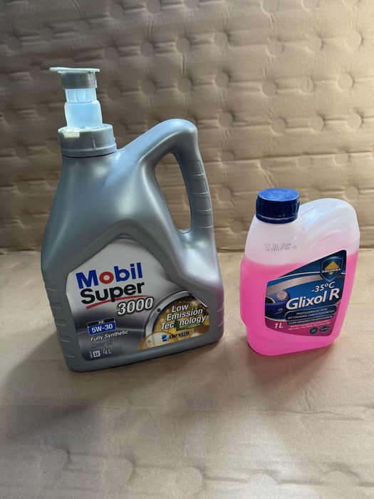 Olej mobil super 3000 5W-30  + płyn do chłodnic Glixol R